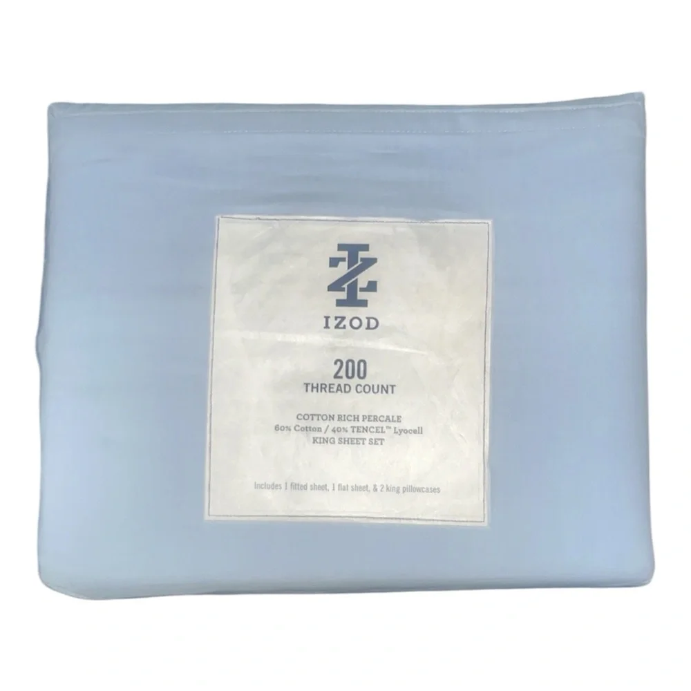 IZOD Light Blue 200-Thread Count Cotton-Rich King Sheet Set